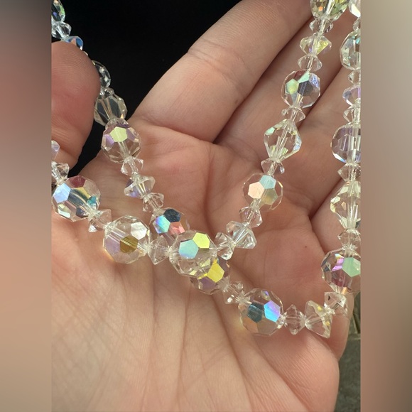 Lisner Vintage Clear Aurora Borealis AB Crystal Faceted Double Strand Necklace - Picture 7 of 7